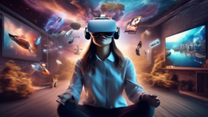 Create a visually stunning image that showcases the transformative power of virtual reality (VR) and augmented reality (AR), where the boundaries between t